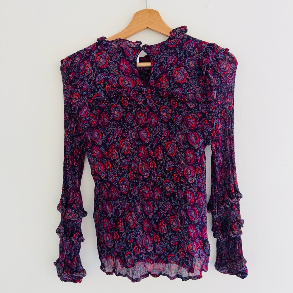 Cleobella Purple Floral Ruffled Long Sleeve Blouse Medium - Picture 7 of 7